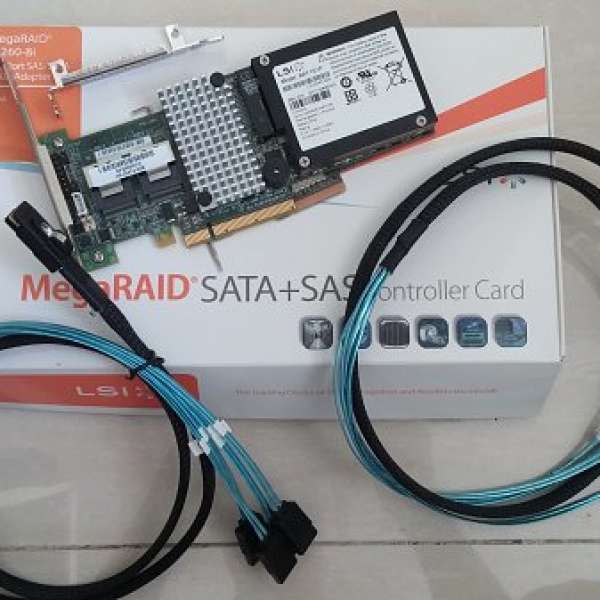 LSI 6G MegaRAID 9260-8i PCIe Card + BBU08 + 2 Cable 有low profile