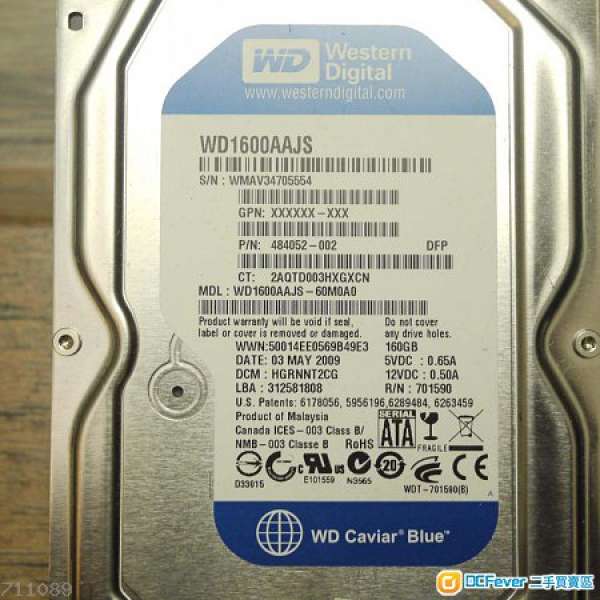 Western Digital WD Caviar Blue 160GB 3.5" SATA2 硬碟機 WD1600AAJS 160G