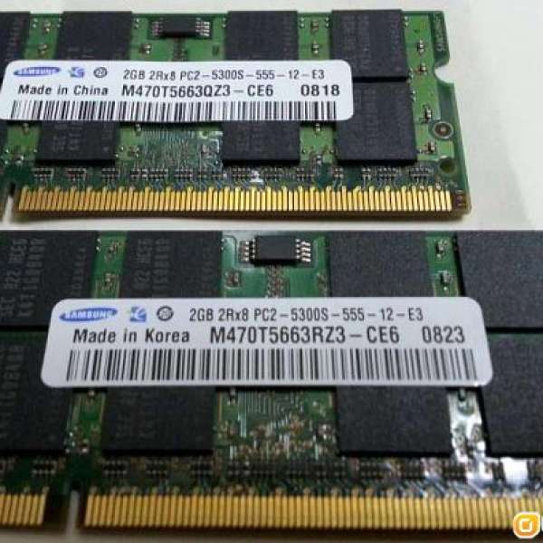 2Rx8 PC2-5300 NB DDR2 Ram 2條 共4GB