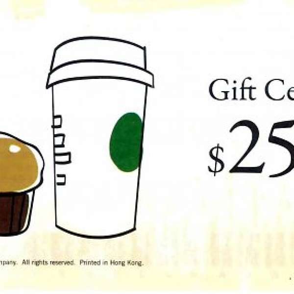 Starbucks 星巴克 $25 Gift Certificate 現金券 Cash Coupon