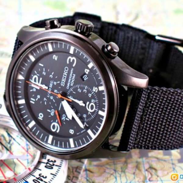 Seiko Chronograph black ion quartz watch