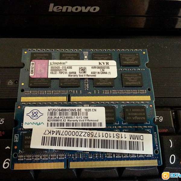 Notebook RAM 2GB DDR3 1066MHz 共二條 (2x2GB) 平售