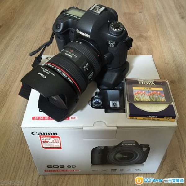 Canon 6D 24-70mm kit set + 原廠直倒+跟1原廠電+Hoya 77mm filter
