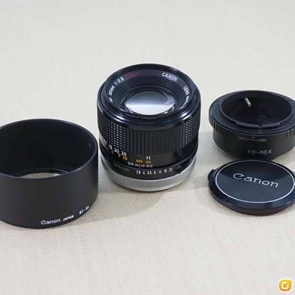 Canon FD 100mm f/2.8 SSC 全片幅鏡頭連 FD 轉 E-Mount 接環 (可用於A7或NEX系列相機)