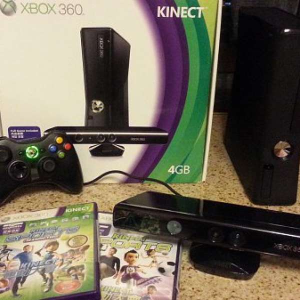 激新xbox 360 slim 4gb + kinect + 1手掣 + 2 games