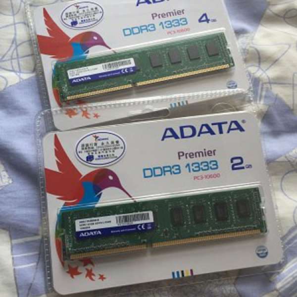 全新未拆盒 ADATA DDR3-133 2gb 4gb desktop ram 各一條