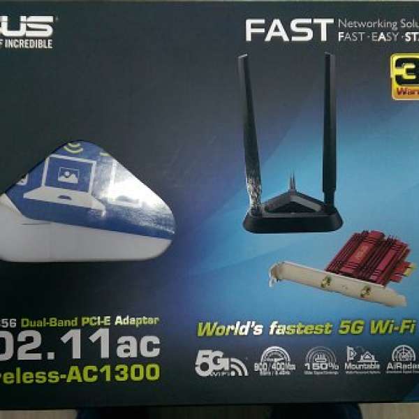 99%NEW ASUS PCE-AC56 802.11ac Dual-band Wireless-AC1300 PCI-E Adapter