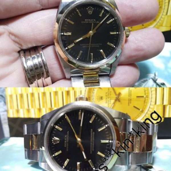 100%真品ROLEX-14203全自動18K金鋼黑面金針金字配78353金鋼實芯三格板帶***狀態佳***