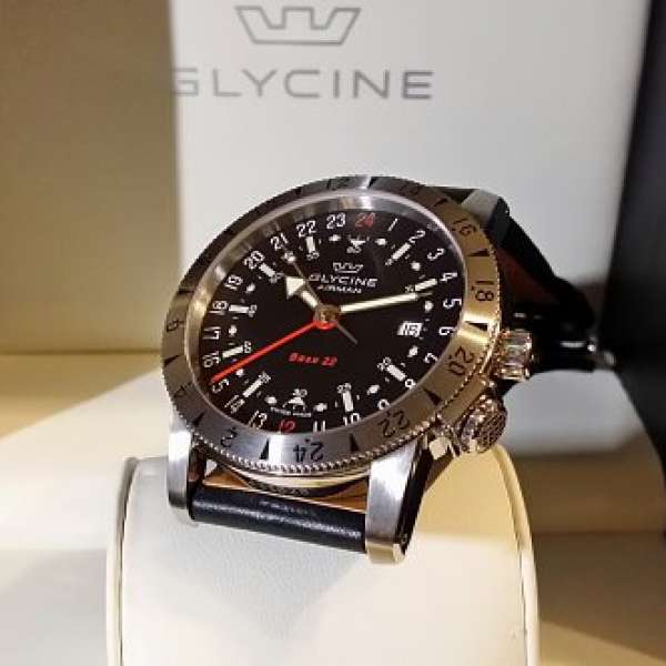 SWISS GLYCINE AIRMAN BASE 22 GMT WATCH 自動機械腕錶