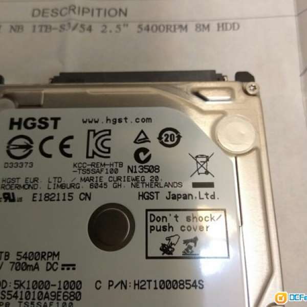 HGST Hitachi 1TB 5k1000 SATA3 5400rpm 2.5" Harddisk (有保用, 買作PS4用)