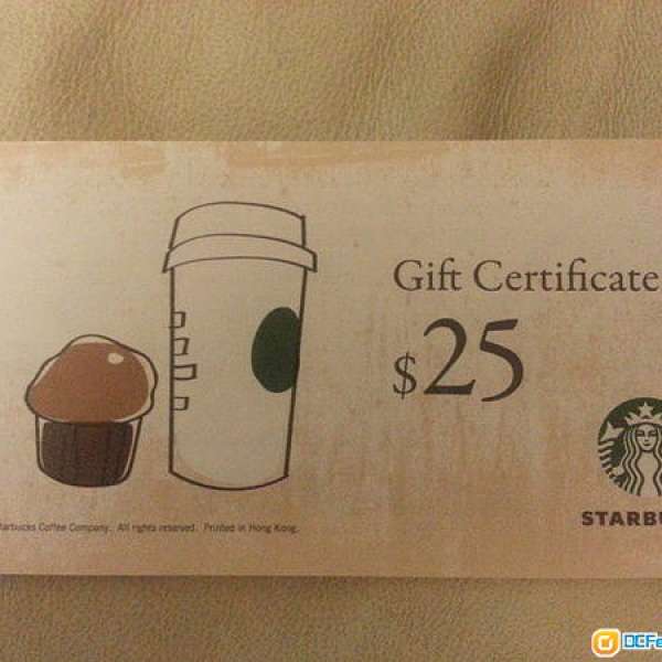 Starbucks 星巴克 $25 現金券一張， 到期日 31/12/2018, 油麻地交。
