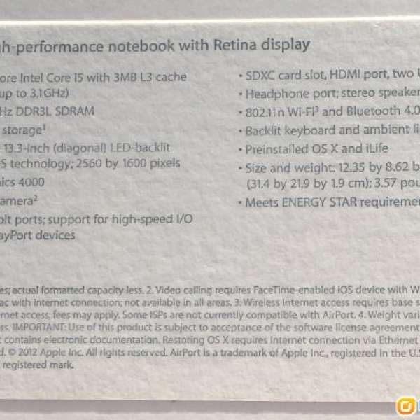 MacBook Pro 2012 retina 13寸 9成新