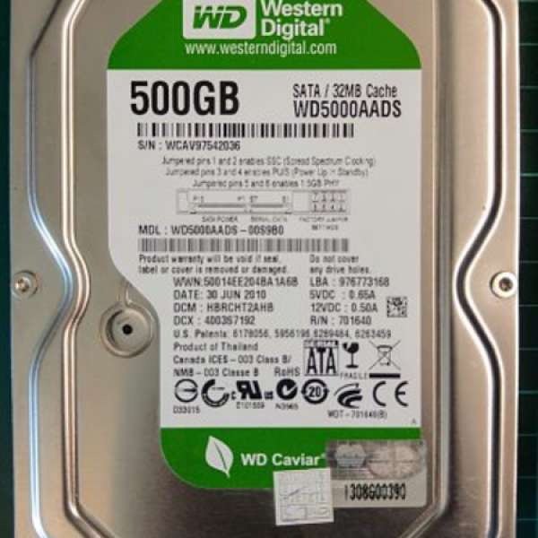 Western Digital 500GB 3.5吋 SATA Harddisk