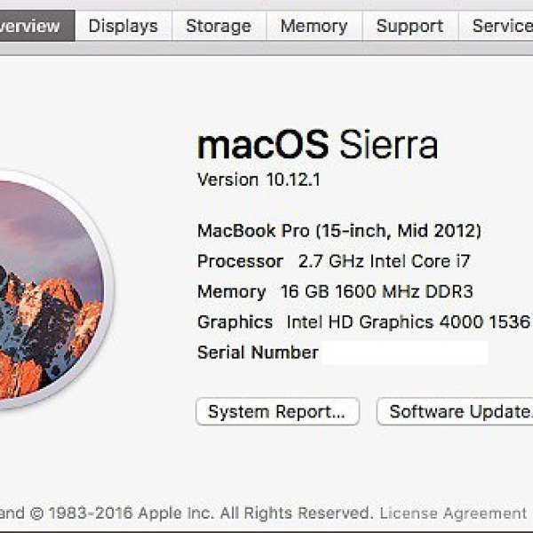 macbook pro 15 mid 2012 i7 2.7G 16G RAM 250 SSD BTO 不反光display