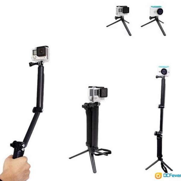 3-way 自拍杆, for Gopro Hero 3 / 5 / 4 / Session / SJCAM (副廠，代用)