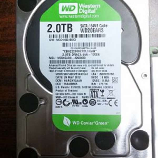 WD 2.0 TB 2TB/64MB Cache Green 硬碟 HD HDD Harddisk