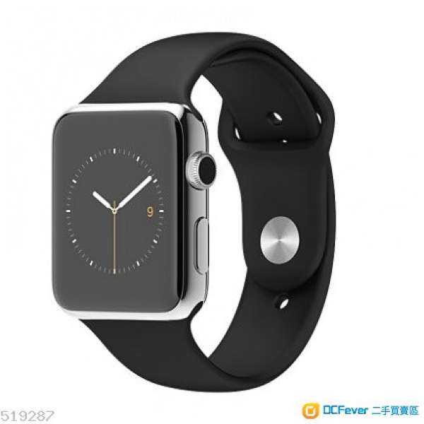 Apple Watch 42mm 不鏽鋼錶殼 配黑色運動錶帶