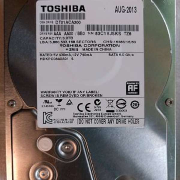 Toshiba 3TB 3.5" 7200rpm harddisk