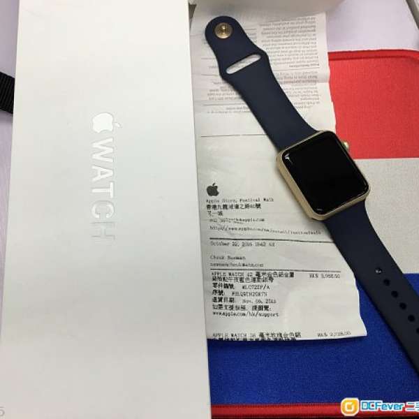 行98% Apple Watch 42mm sport 金藍色連正版SGP 金色保護殼