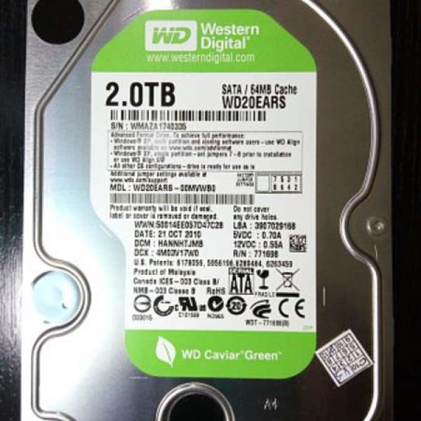 WD 2.0 TB 2TB Green 硬碟硬磁盤 HD HDD Harddisk hard drive
