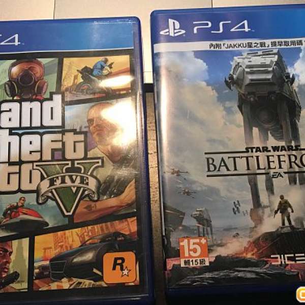 出售 Playstation PS4 GTA 5 V and Star Wars Battlefront (無 code)