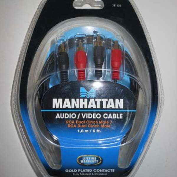 100%全新 MANHATTAN AUDIO AV CABLE 紅白線1.8M/6 Feet長 for IDTV, AMP!