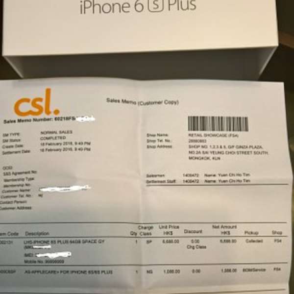 99% New iPhone 6S Plus 64gb (Grey) w/ Apple Care
