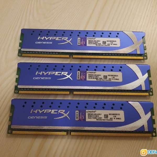 99%新 Kingston HyperX DDR3-1600 3x2GB 共6GB ram