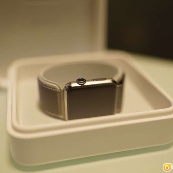 Apple Watch 42mm 不鏽鋼錶殼配鋼織手環 連 粉紅色運動錶帶