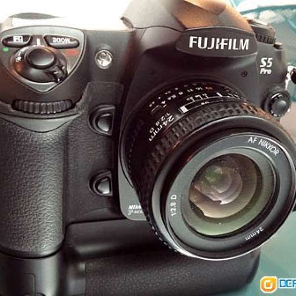 Fujifilm S5pro with hand grip + Nikkor 24mm f/2.8D 50mm f/1.8D