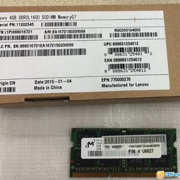 [#9] 原裝 Lenovo DDR3L 4GB SODIMM Notebook Memory