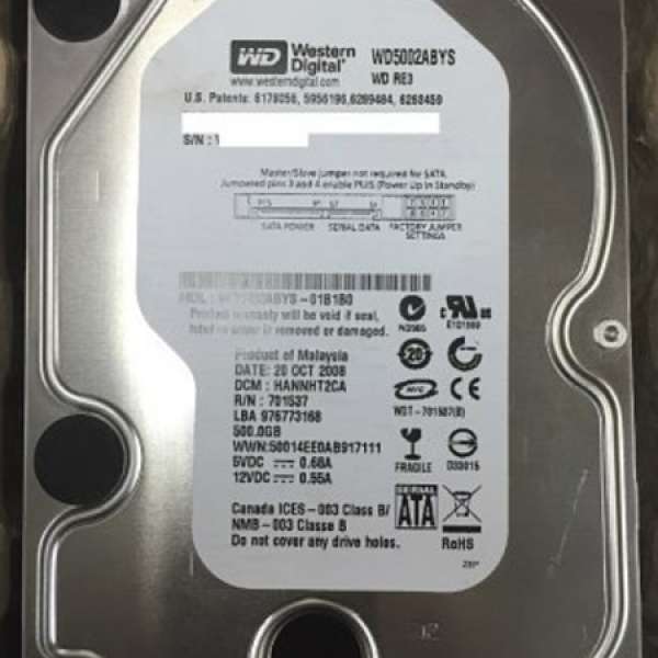 WD 500GB 企業級 Hard Disk (WD5002ABYS)