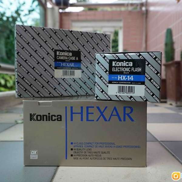 全新 黑色 Konica HEXAR AF / QD Date Back with HX-14 閃光燈 及皮套 35mm f2