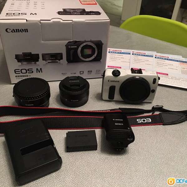 Canon EOS –M 套裝: 22mm + EF-EOSM Adapter 轉接環, 90EX 閃光燈