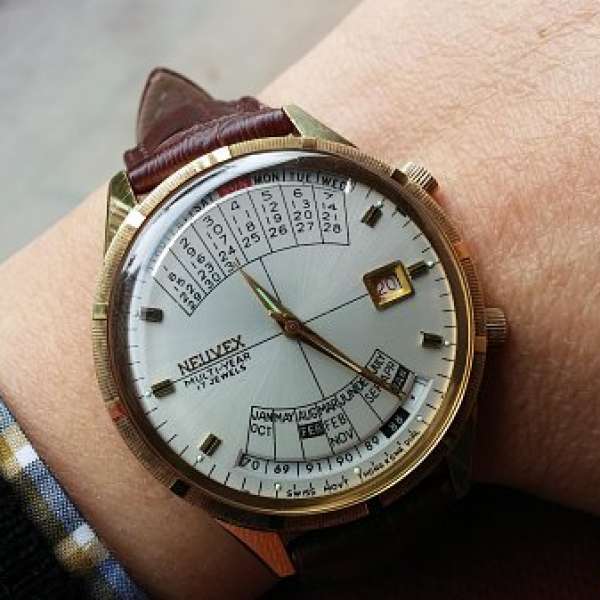 瑞士NEUVEX MULTI-YEAR Vintage 多年曆40mm大裝日歷機械古董錶