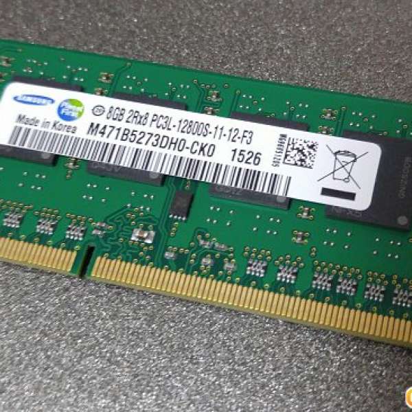 Samsung 8GB DDR3L 1600Mhz SO-DIMM RAM Low Voltage 低電壓 notebook laptop