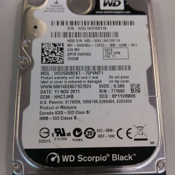 WD Black 2.5" 250G harddisk WD2500BEKT