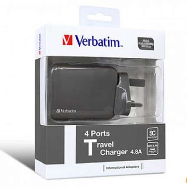 Verbatim 4Ports USB  4.8A 灰色及白色 一年保養 旅行充電器