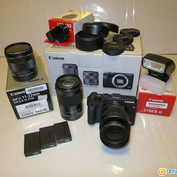 Canon EOS M3 行貨有保用+三鏡頭+閃燈+View finder+Filter全套