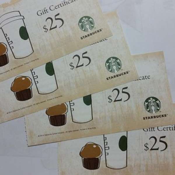 Starbucks $25 現金劵 4張