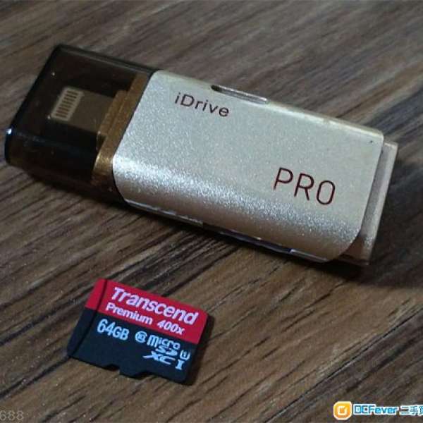 iDrive Pro MFI Lightning MicroSD Card Reader +Transcend 64GB microSDXC