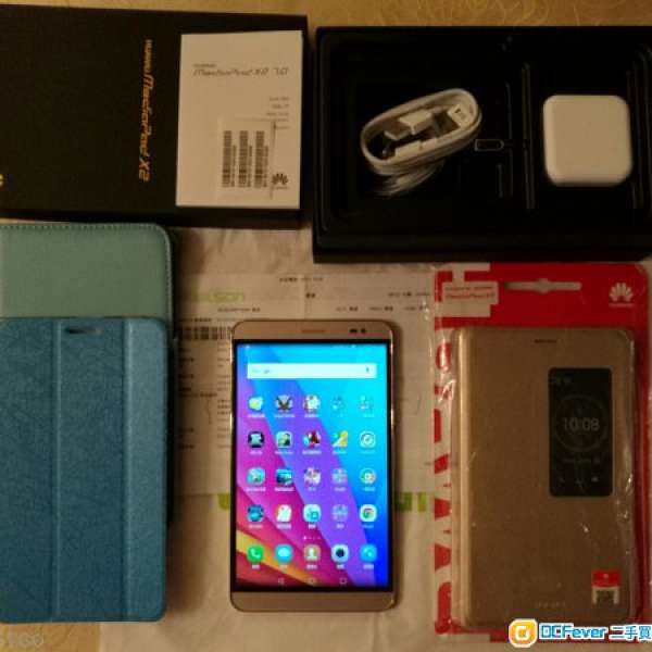 95% new 金色 Huawei 華為 MediaPad X2 雙SIM卡 行貨+原裝Filp Cover + 2机套