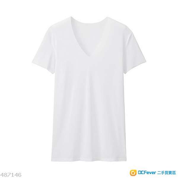 100% 全新Uniqlo 男裝白色 Airism V領 T-shirt L size
