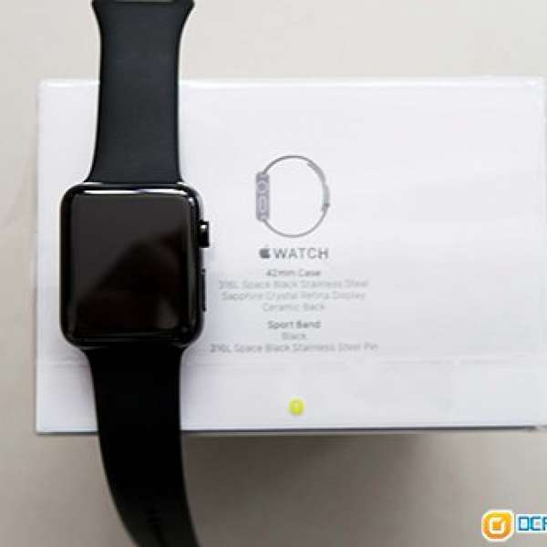 99.99% 新 Apple watch42毫米太空黑不鏽鋼錶殼配黑色運動錶帶