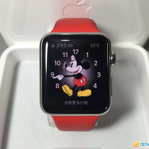 Apple watch 42MM *不鏽鋼 錶殼 配紅色運動帶 *90%new ! *行保至26/2/2017