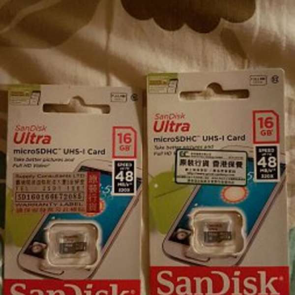 100%全新未開封Sandisk 16GB Micro SD咭