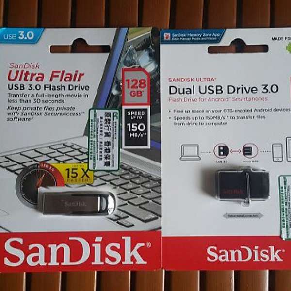 SANDISK ULTRA FLAIR USB 3.0 128GB + SanDisk Ultra Dual OTG 128GB 手指