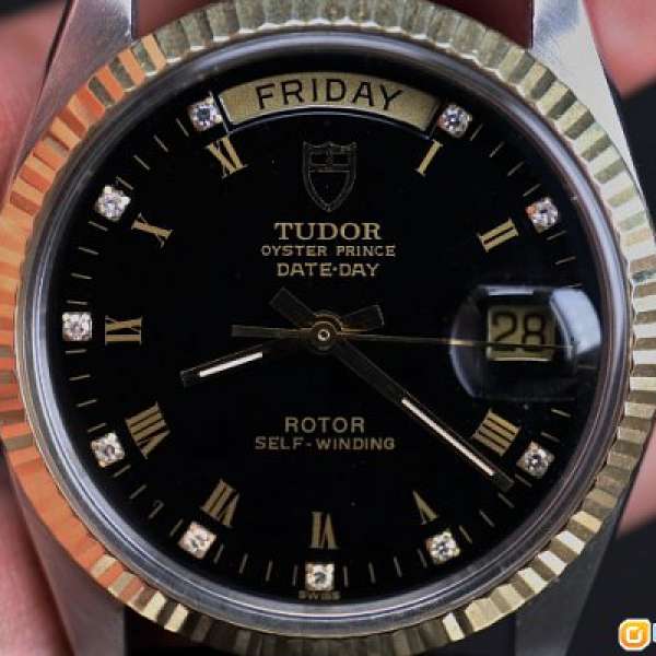 Tudor 刁陀 94613 大裝 14K 金鋼 黑面石字 自動星期日曆手錶 95%新