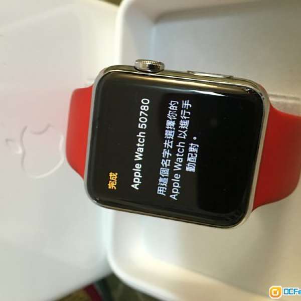 Apple watch 42MM 不鏽鋼 錶殼 配紅色運動帶 *90% 有保養到2017