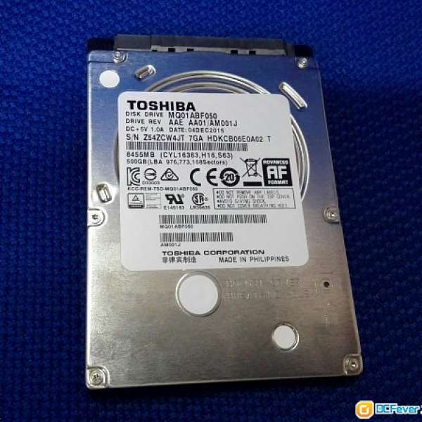99%新 TOSHIBA 最薄 2.5" notebook HDD 500GB